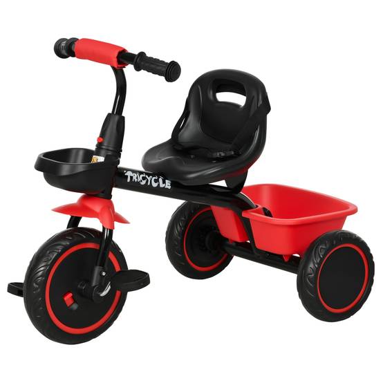 Tricycle pour enfant évolutif avec siège réglable pédales 2 paniers ceinture pour enfant de 2 à 5 ans rouge et noir - Image 2