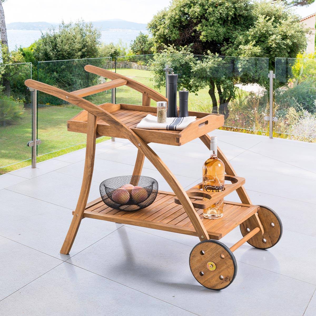Hesperide - Desserte 2 étages "Tiwi" 2 roues en acacia Hespéride - Image 5