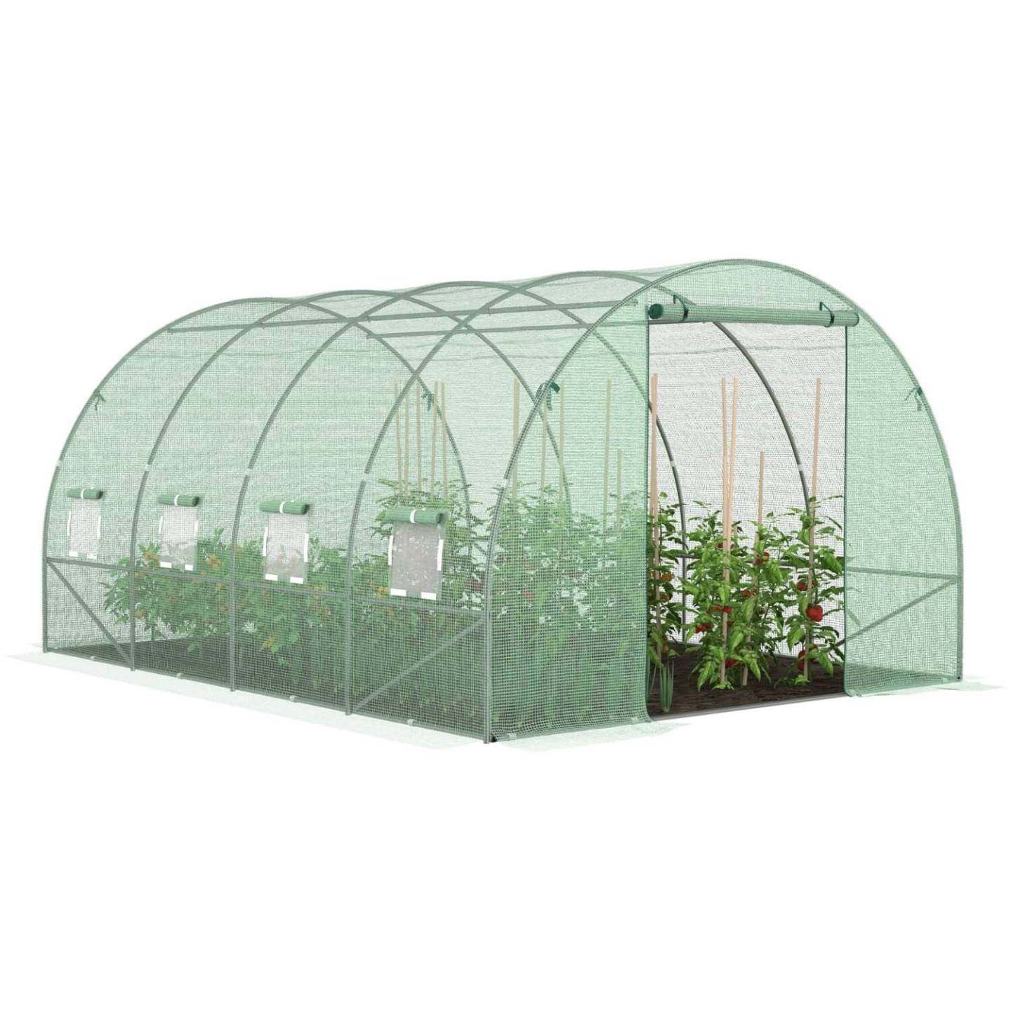 IDMARKET - Serre de jardin tunnel 12m² 4 x 3 x 2 m acier galvanisé + bâche anti-UV avec porte et fenêtres ZEBRA verte - Image 2