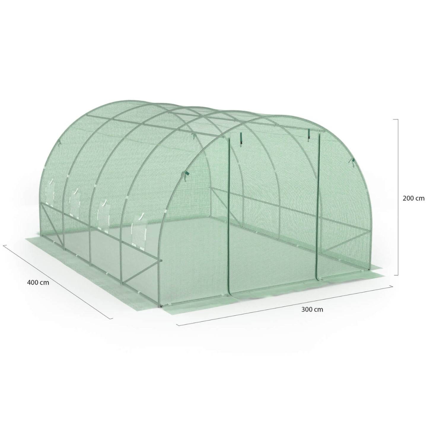 IDMARKET - Serre de jardin tunnel 12m² 4 x 3 x 2 m acier galvanisé + bâche anti-UV avec porte et fenêtres ZEBRA verte - Image 5
