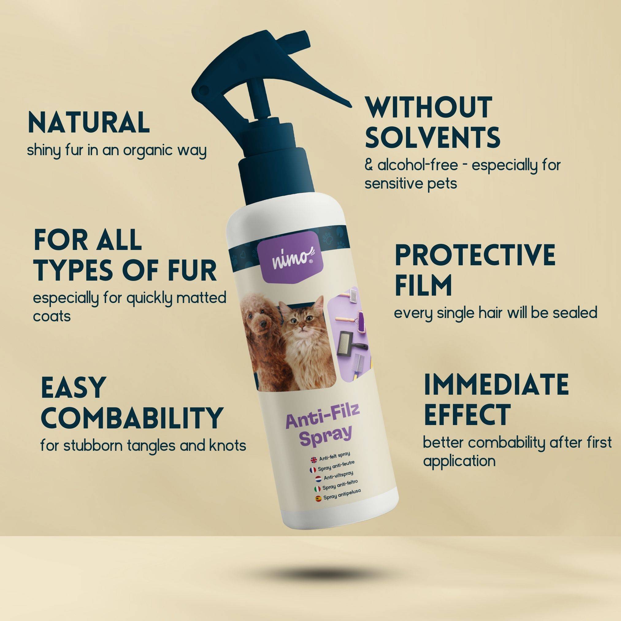 Pray anti-feutre pour chiens, chats – démêle le pelage emmêlé et facilite le peignage (500 ml) | ki:ku - Image 3