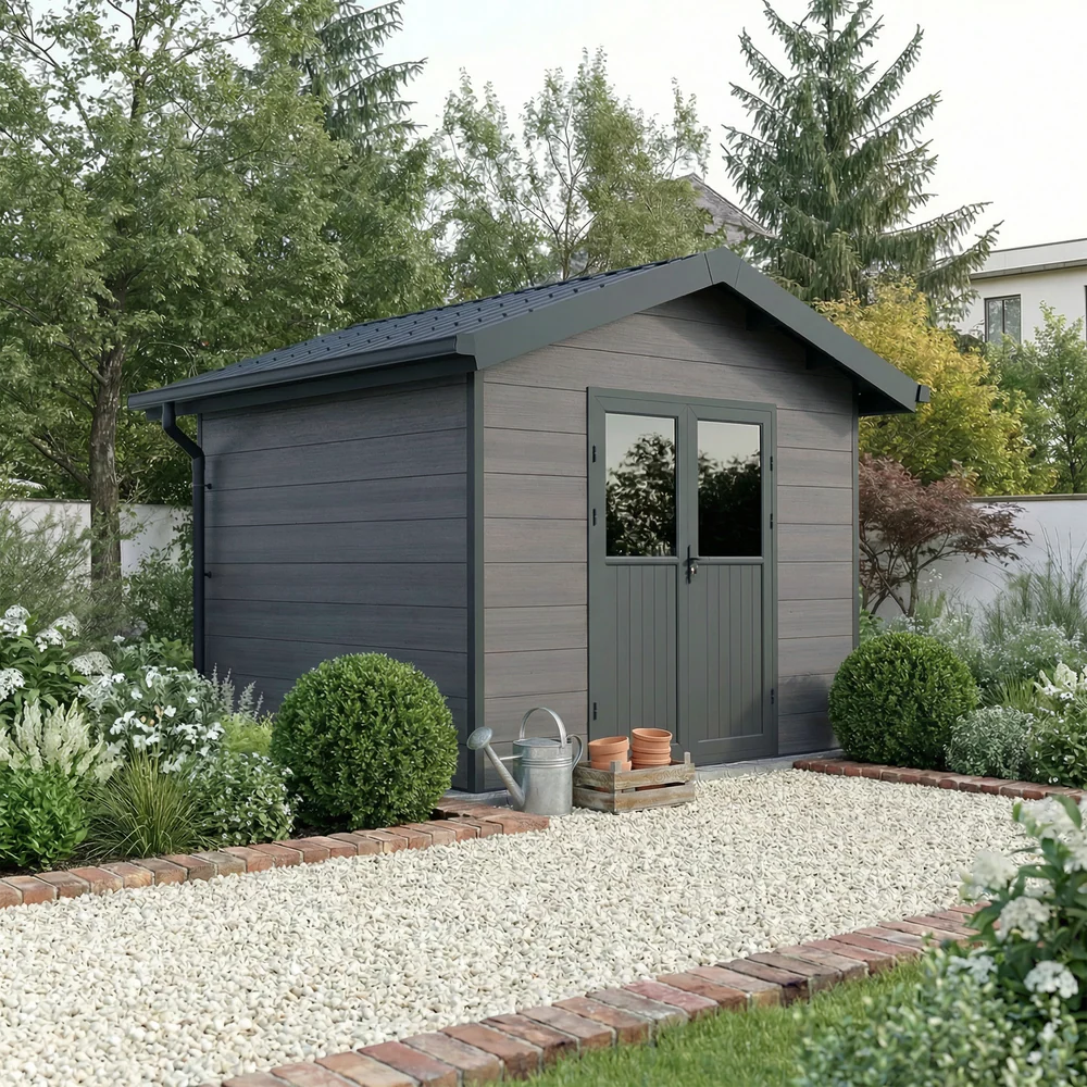 Abri de Jardin Composite ISORA - 9m2 Gris - Cabane Atelier / Abri Velo - Image 1