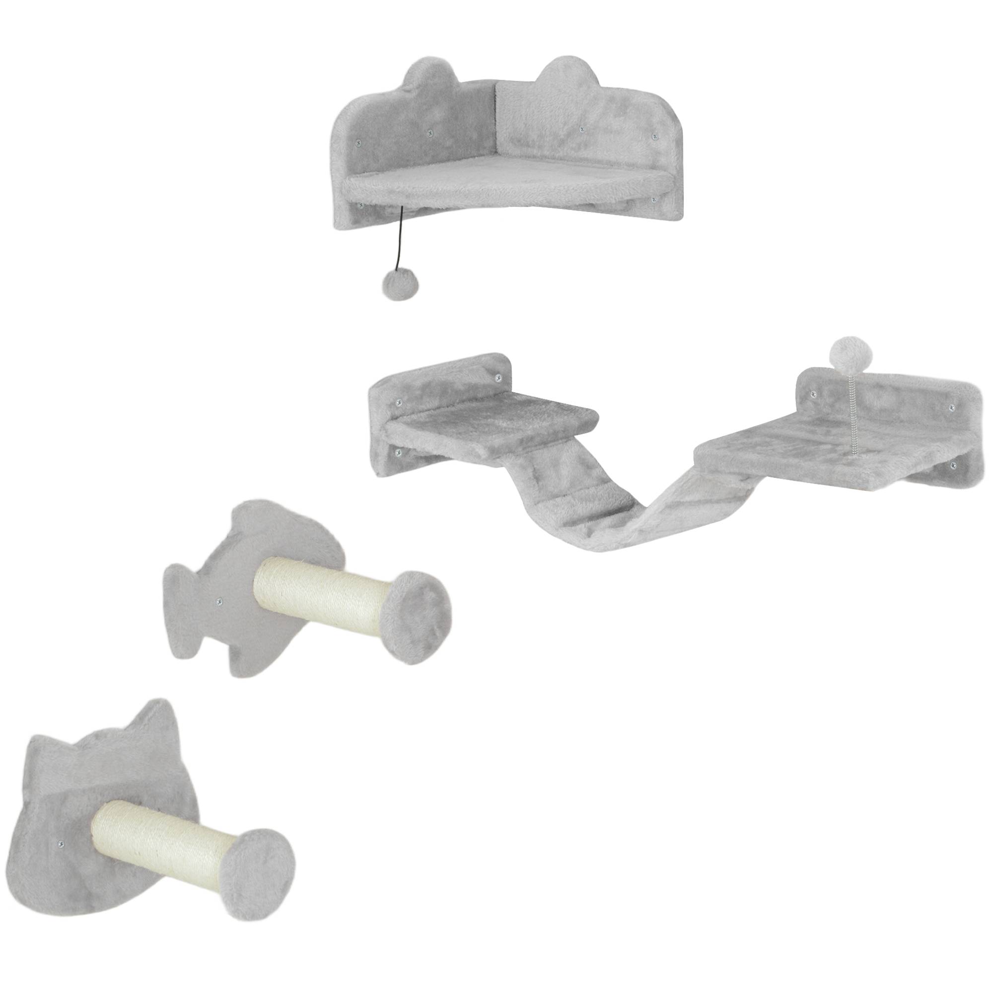 Parcours mural chat bois peluche intérieur saut escalade 90x26x12cm gris - ComfortXL Outdoor Living - Image 2