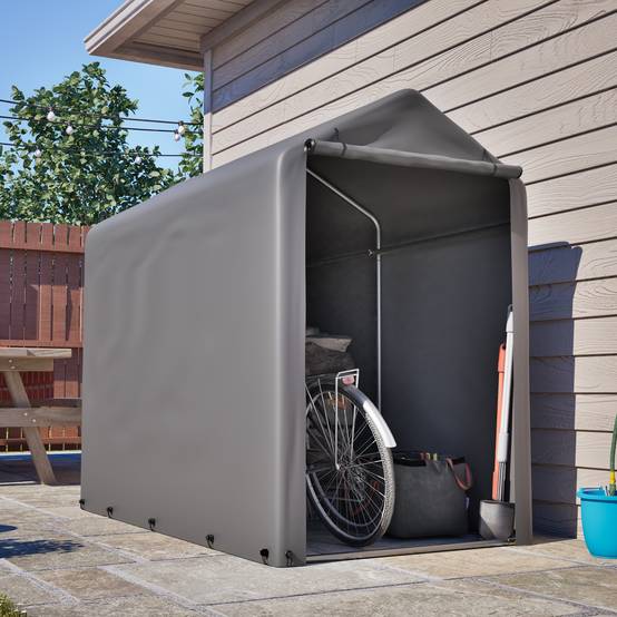 Garage à vélos 187×100×160cm, cadre acier revêtu par poudre, tente PE résistante aux intempéries gris foncé pour vélos et outils de jardin - Image 9