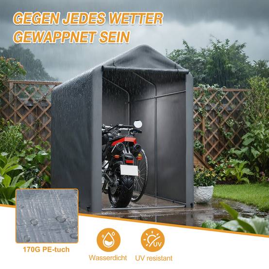 Garage à vélos 187×100×160cm, cadre acier revêtu par poudre, tente PE résistante aux intempéries gris foncé pour vélos et outils de jardin - Image 7