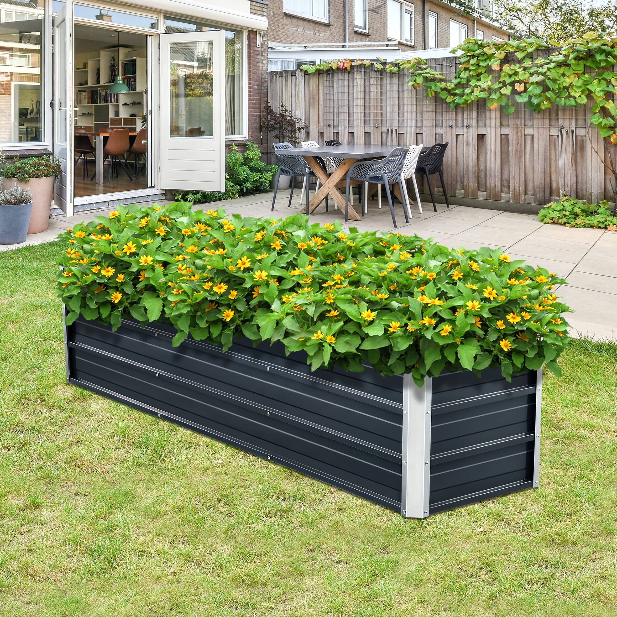 Jardinière Nijmegen à 2 barres de séparation 183 x 47 x 40 cm anthracite [en.casa] - Image 2