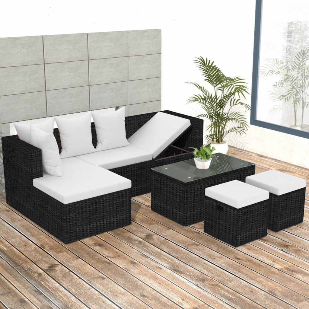 Vidaxl - Salon de jardin 4 pcs avec coussins Résine tressée Noir vidaXL 42586 - Image 1