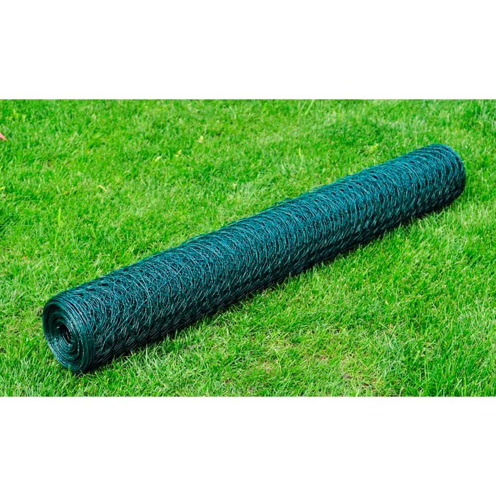 VidaXL Grillage Hexagonal Vert 25x1,2m - Acier PVC 0,7mm, Clôture Jardin Robuste Et Flexible