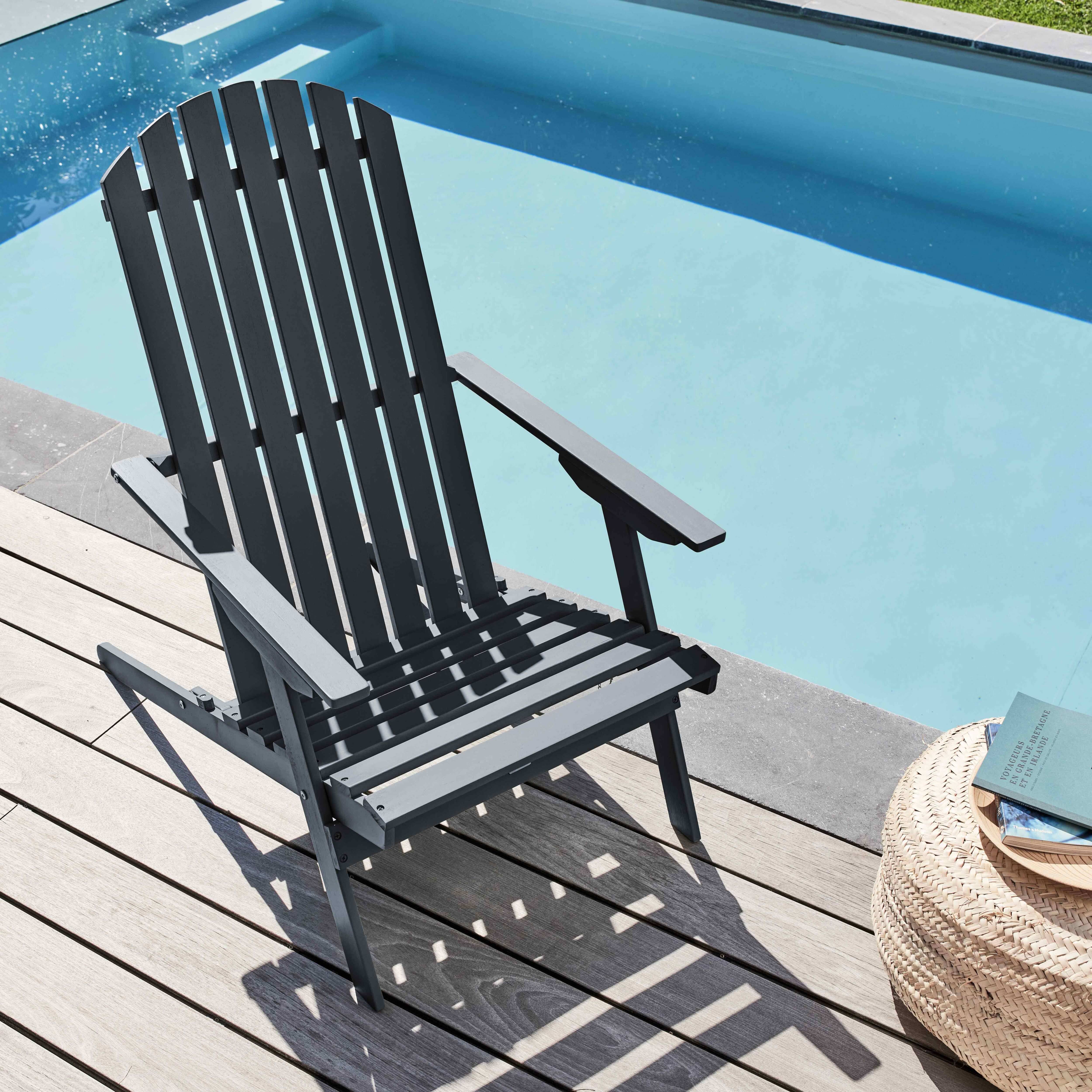 Oviala - Fauteuil relax pliant en bois d'eucalyptus gris - Oviala - Image 2