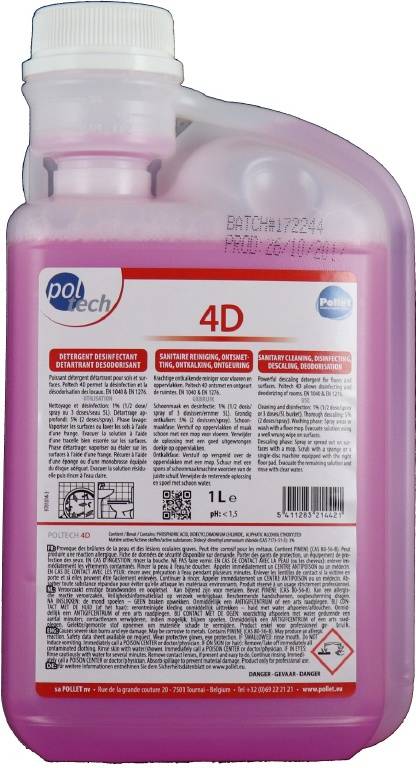 Poltech 4D Flacon 1L doseur - Lot de 3 Colis de 6 - Pollet Sa