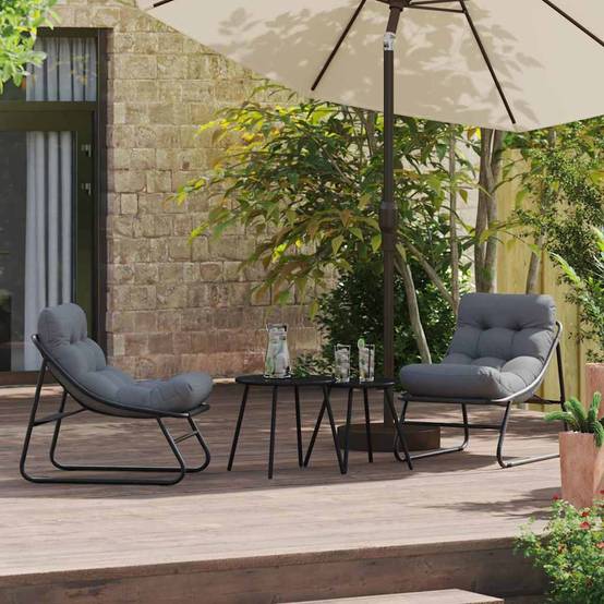 Mobilier de jardin avec coussin Noir 60,5 x 81 x 71 cm (2 pcs) - PANGIVO - Image 3