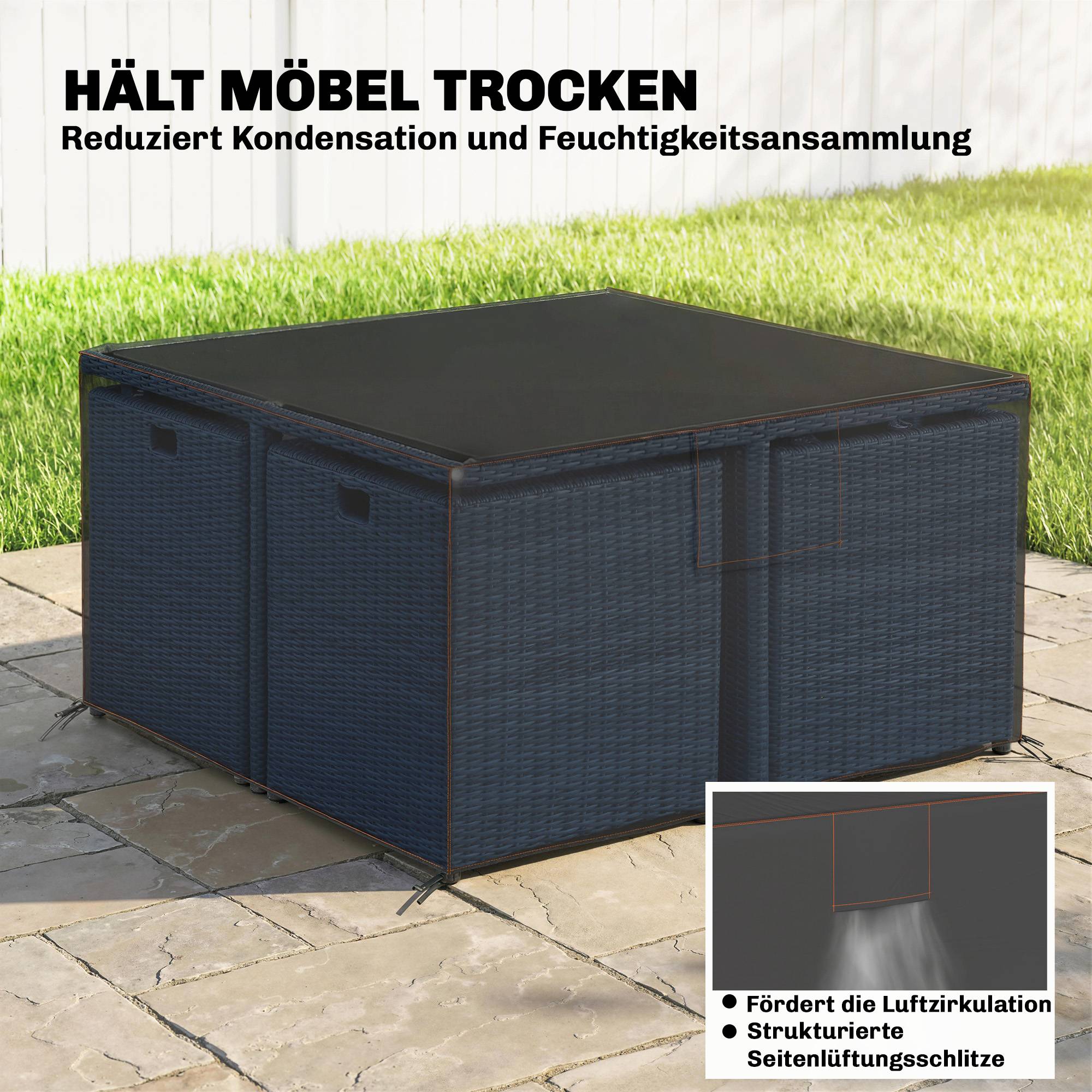 Housse de protection pour mobilier de jardin, résistante à l'hiver, imperméable et anti-UV, en tissu Oxford 420D, 125 x 125 x 74 cm, noire - Image 8