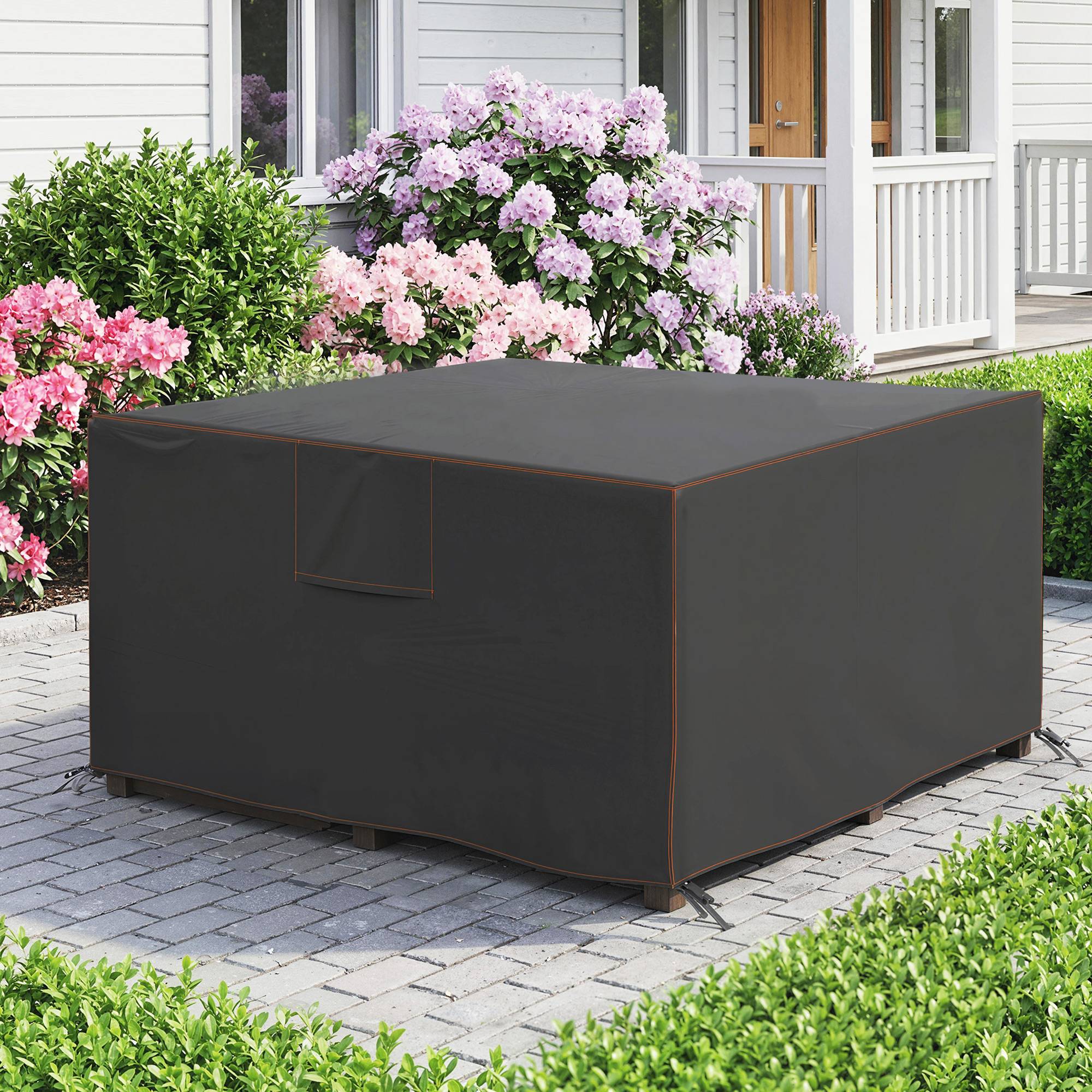 Housse de protection pour mobilier de jardin, résistante à l'hiver, imperméable et anti-UV, en tissu Oxford 420D, 125 x 125 x 74 cm, noire - Image 10