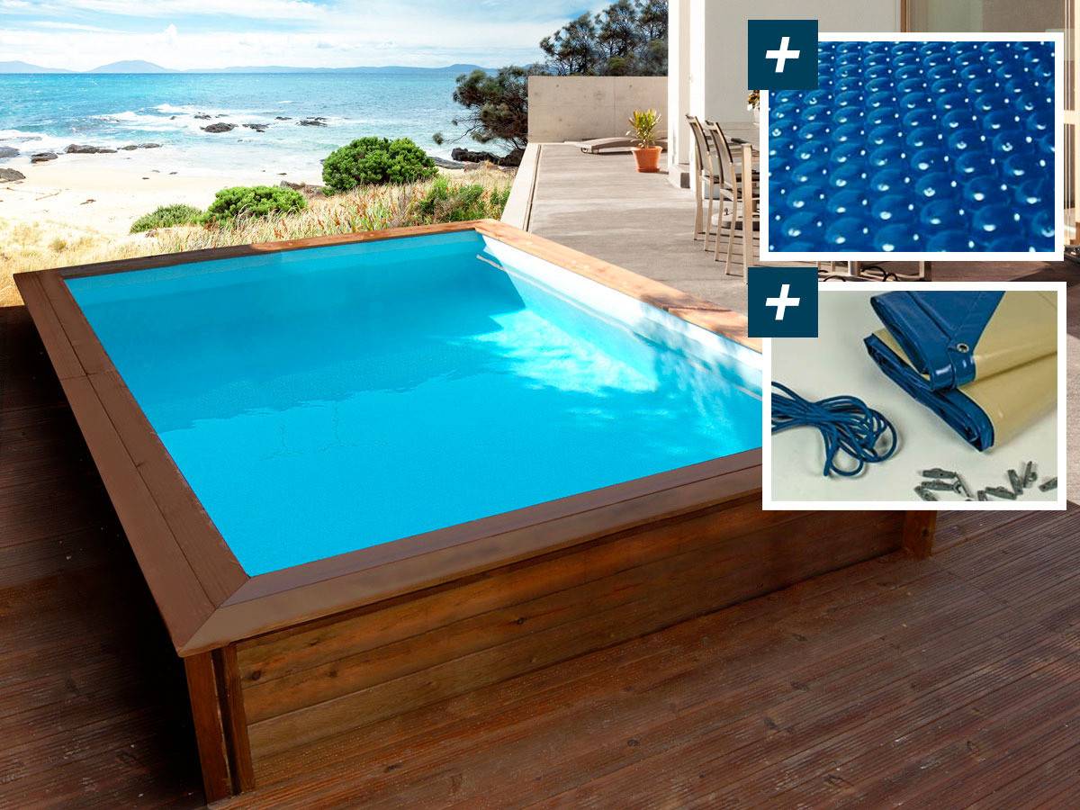 Piscine Bois Rectangle " Toledo "- 3.00 X 2.00 X 0.71 M - Bâche à Bulles  180 µ - Bâche Hiver  280 G/m² -habitat Et Jardin