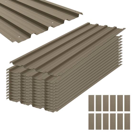 Lot 12 panneaux toit acier galvanisé 7m² abri outils remise 129x45cm marron - Image 2