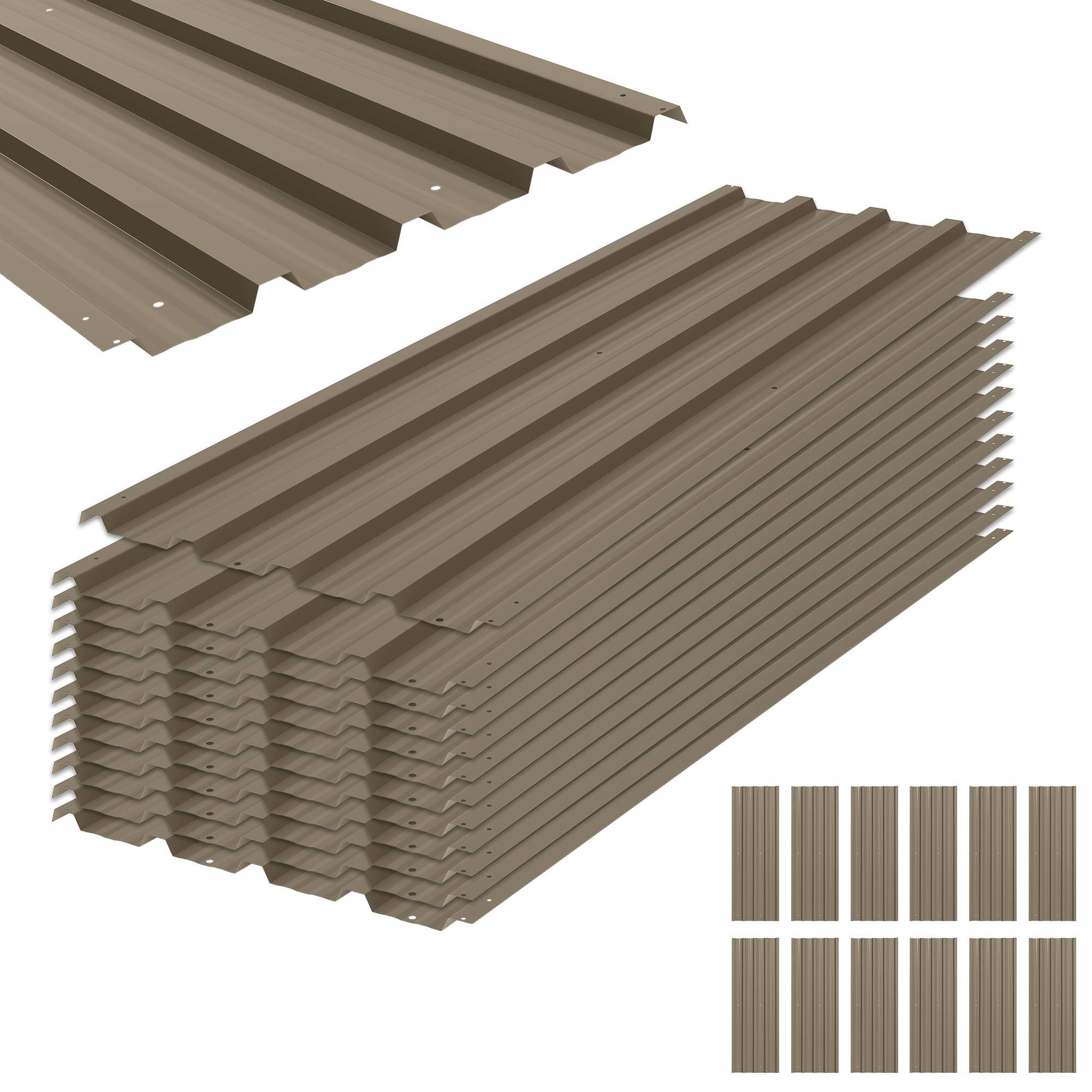 Lot 12 panneaux toit acier galvanisé 7m² abri outils remise 129x45cm marron - Image 2