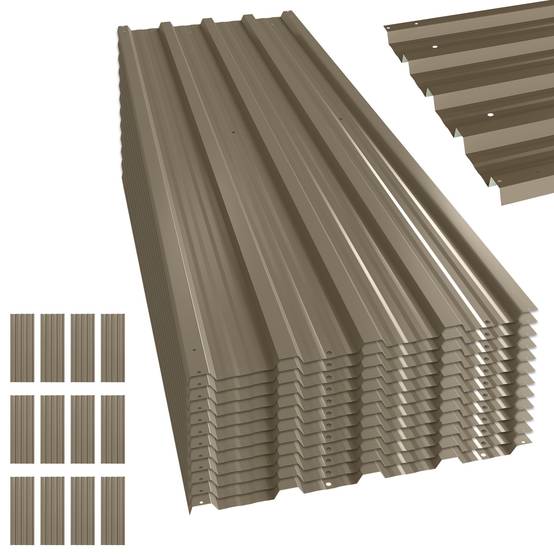 Lot 12 panneaux toit acier galvanisé 7m² abri outils remise 129x45cm marron - Image 1