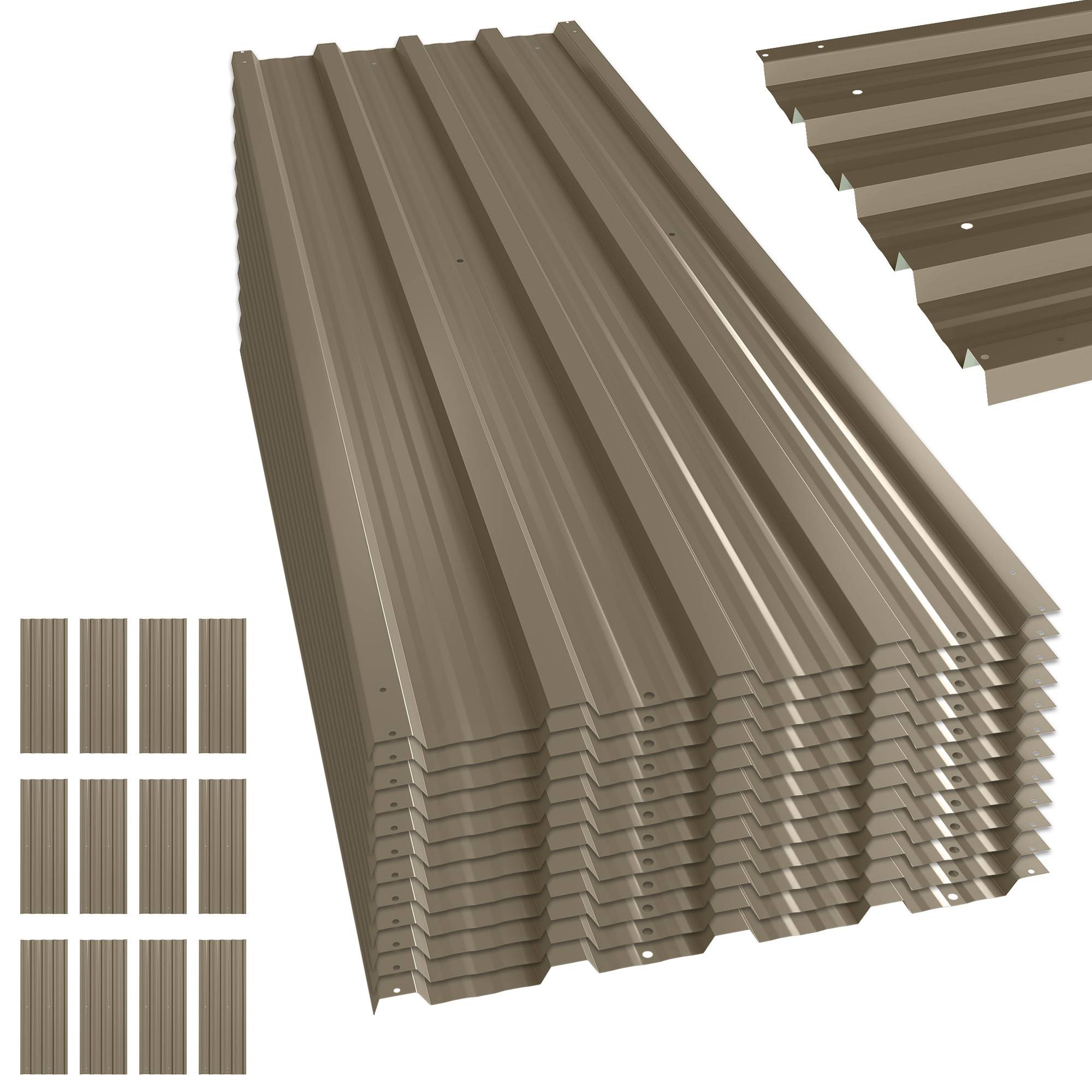 Lot 12 panneaux toit acier galvanisé 7m² abri outils remise 129x45cm marron - Image 1