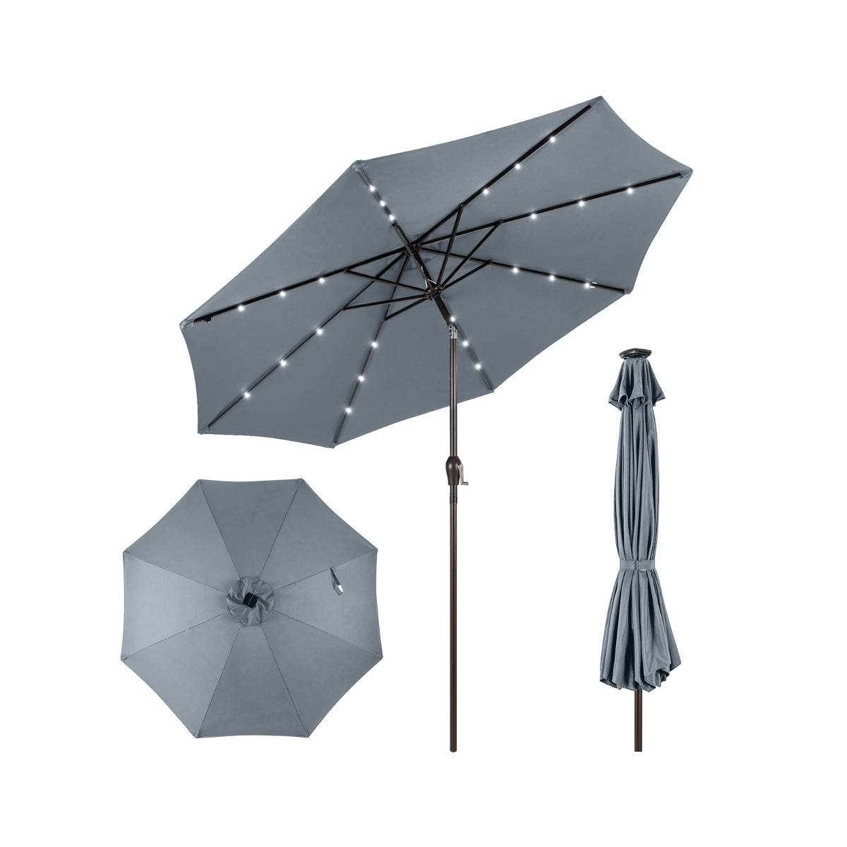 Maison Chic - Parasol Inclinable Dia. 300 cm avec 24 Lumières LED Dolaire en Scier Toile Polyester pour Jardin et Terrasse Gris F182R