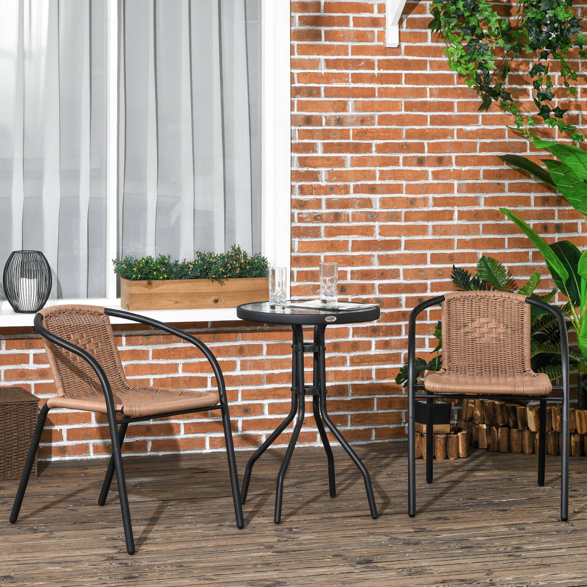 Outsunny - Ensemble bistro jardin style néo-rétro 2 places 3 pièces marron noir - Outsunny - Image 2