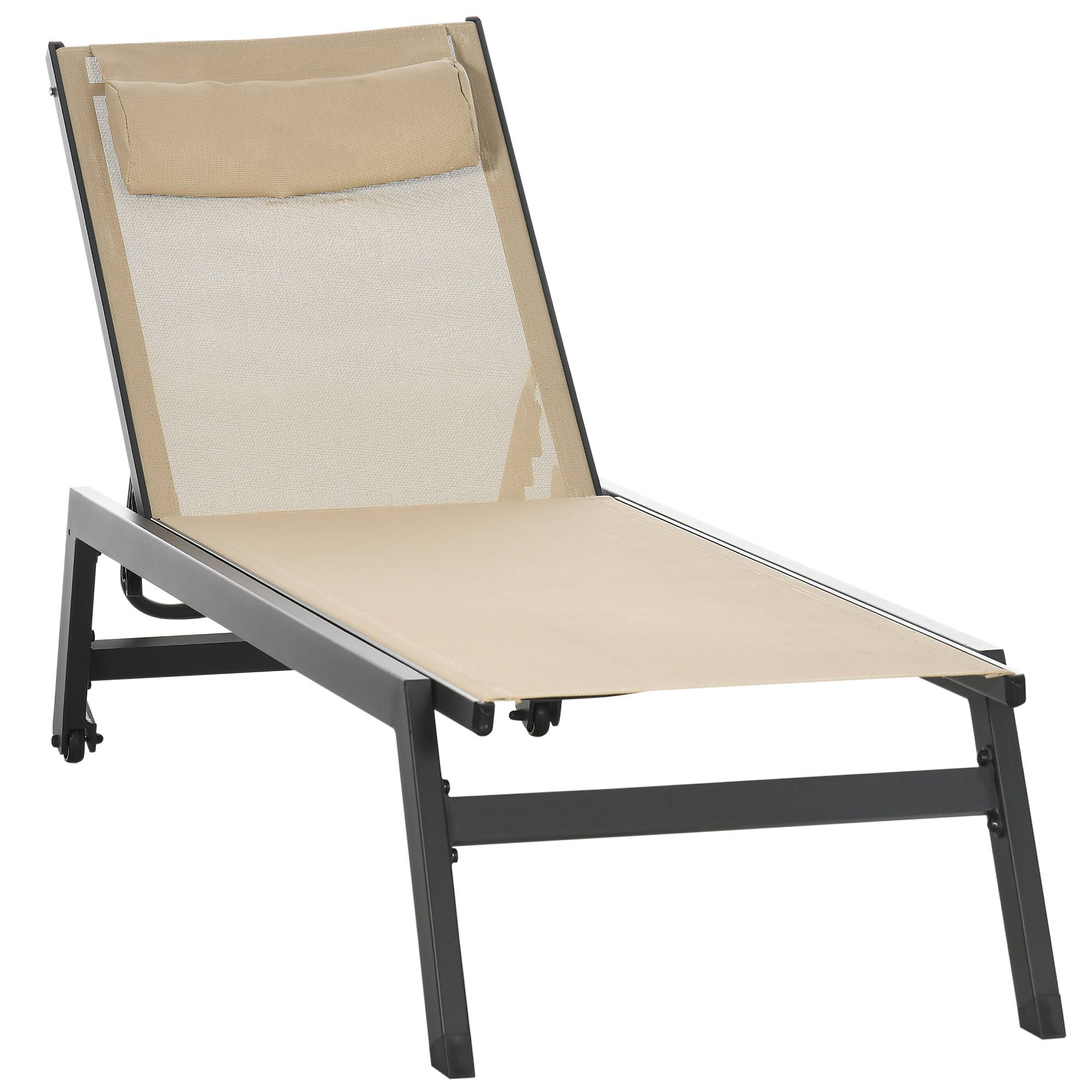 Bain de soleil transat en aluminium et textilène avec roulettes - 164x55x90cm Kaki fr40 - Image 1