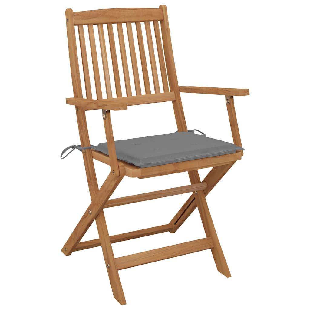 Chaises pliables jardin bois acacia gris avec coussins 54 x 61 x 88 cm - PANGIVO - Image 2