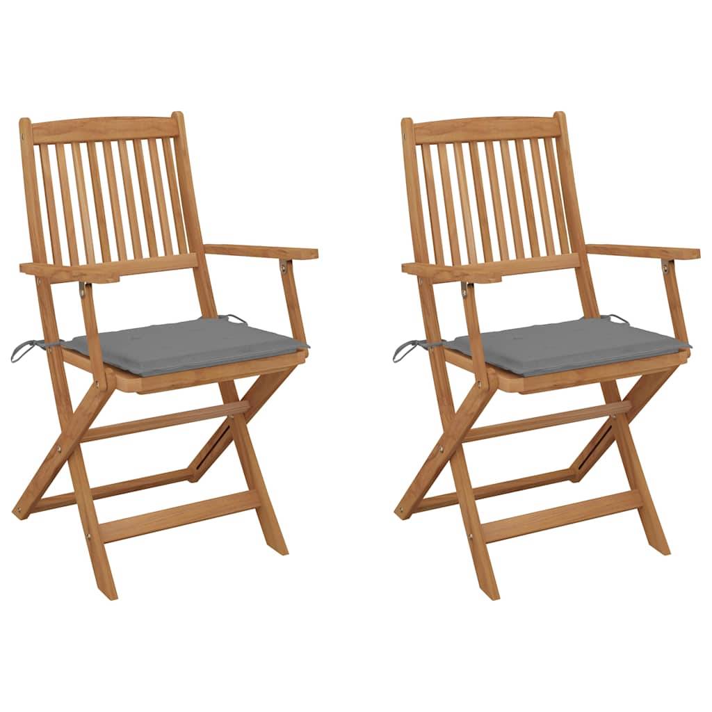 Chaises pliables jardin bois acacia gris avec coussins 54 x 61 x 88 cm - PANGIVO - Image 1