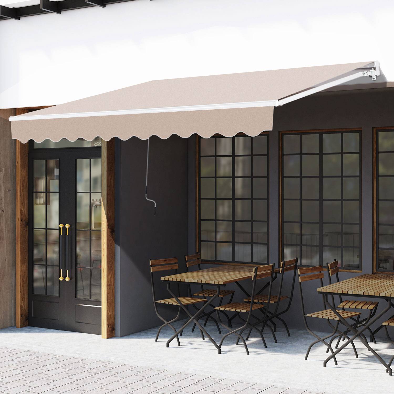 Store banne rétractable manuel 295 x 200 cm avec manivelle métallique, imperméable et anti-UV pour terrasse de jardin, beige - Image 3