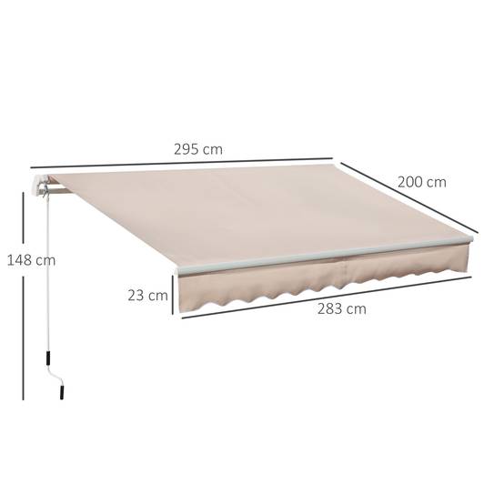 Store banne rétractable manuel 295 x 200 cm avec manivelle métallique, imperméable et anti-UV pour terrasse de jardin, beige - Image 5