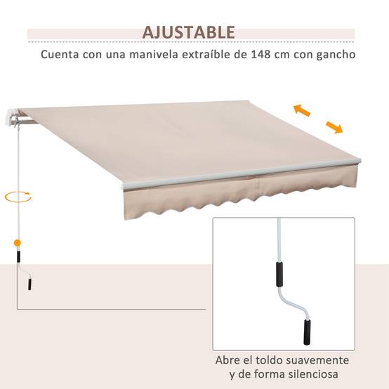 Store banne rétractable manuel 295 x 200 cm avec manivelle métallique, imperméable et anti-UV pour terrasse de jardin, beige - Image 8