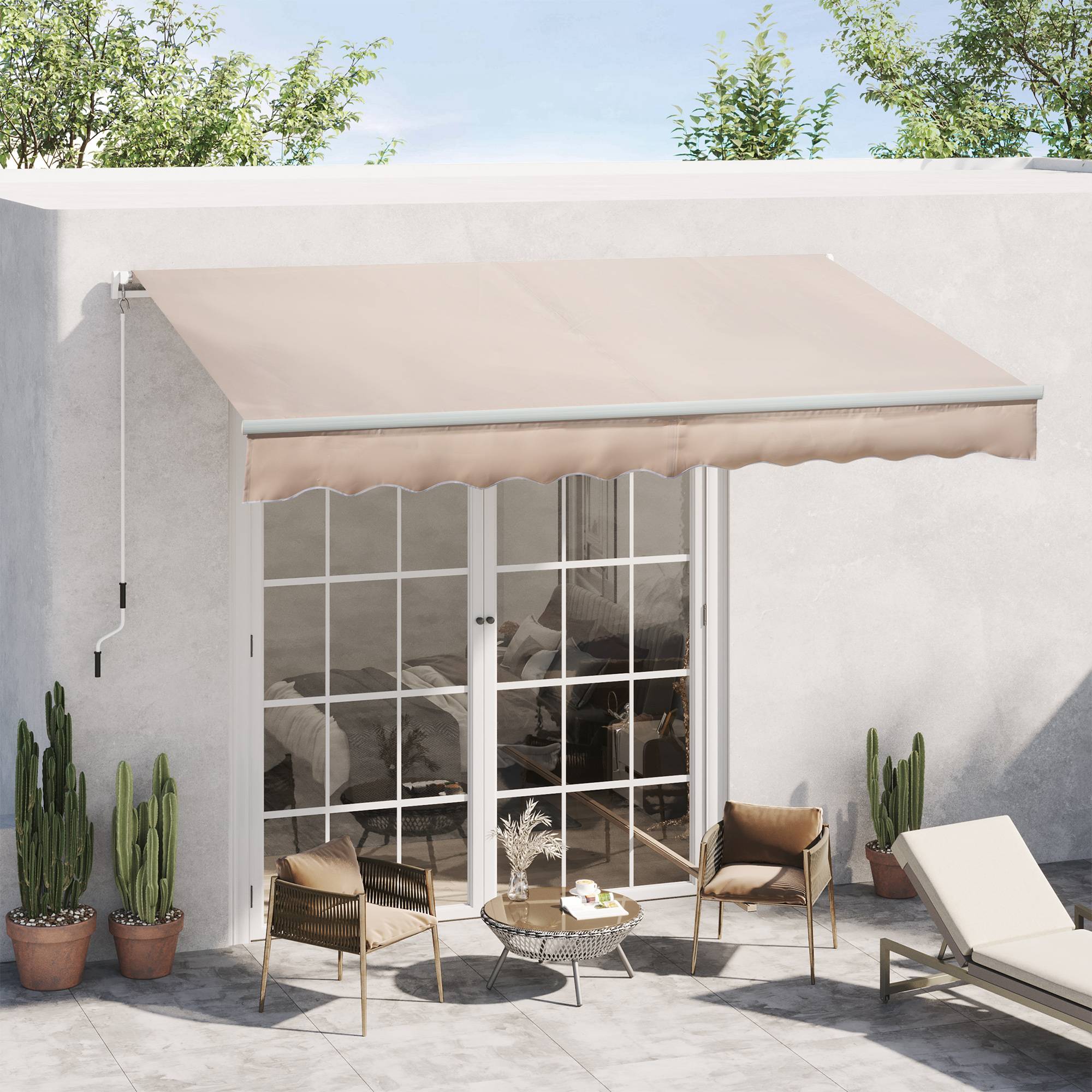 Store banne rétractable manuel 295 x 200 cm avec manivelle métallique, imperméable et anti-UV pour terrasse de jardin, beige - Image 4