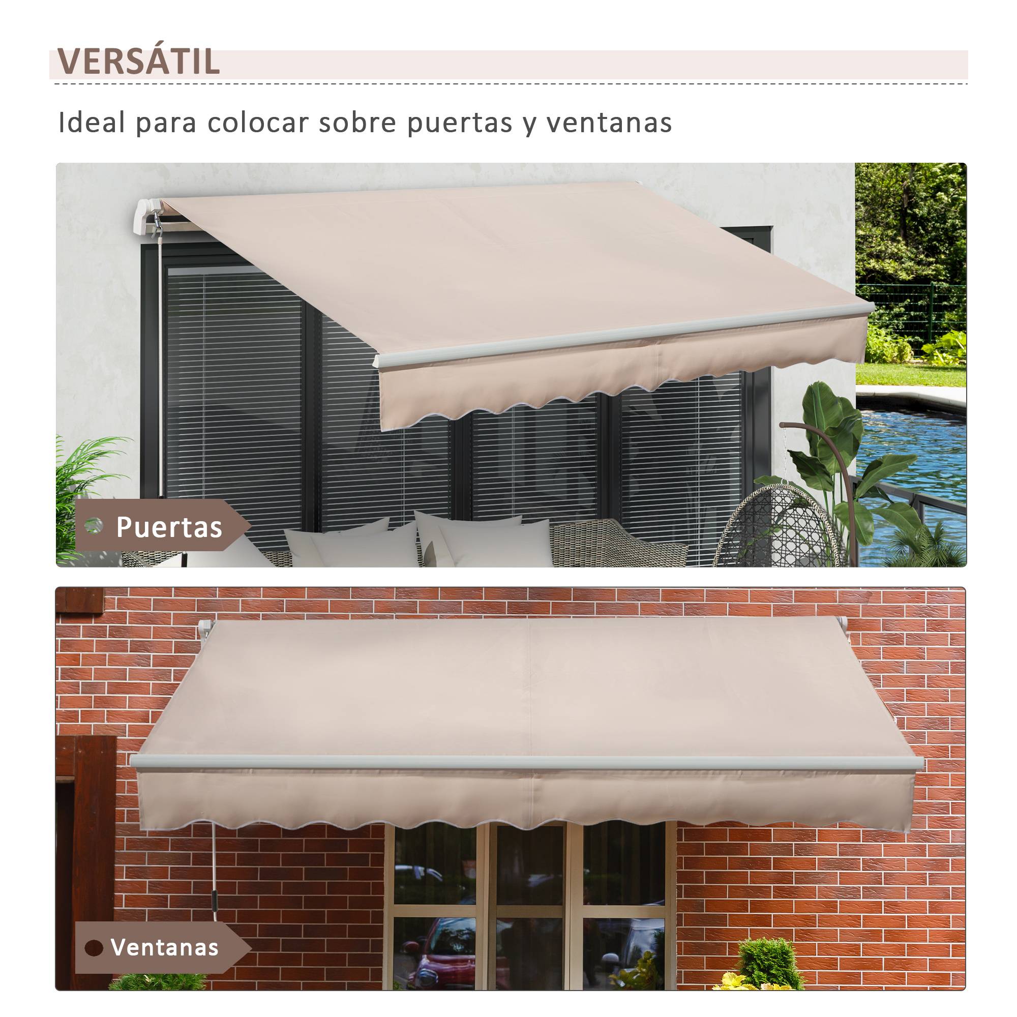 Store banne rétractable manuel 295 x 200 cm avec manivelle métallique, imperméable et anti-UV pour terrasse de jardin, beige - Image 7