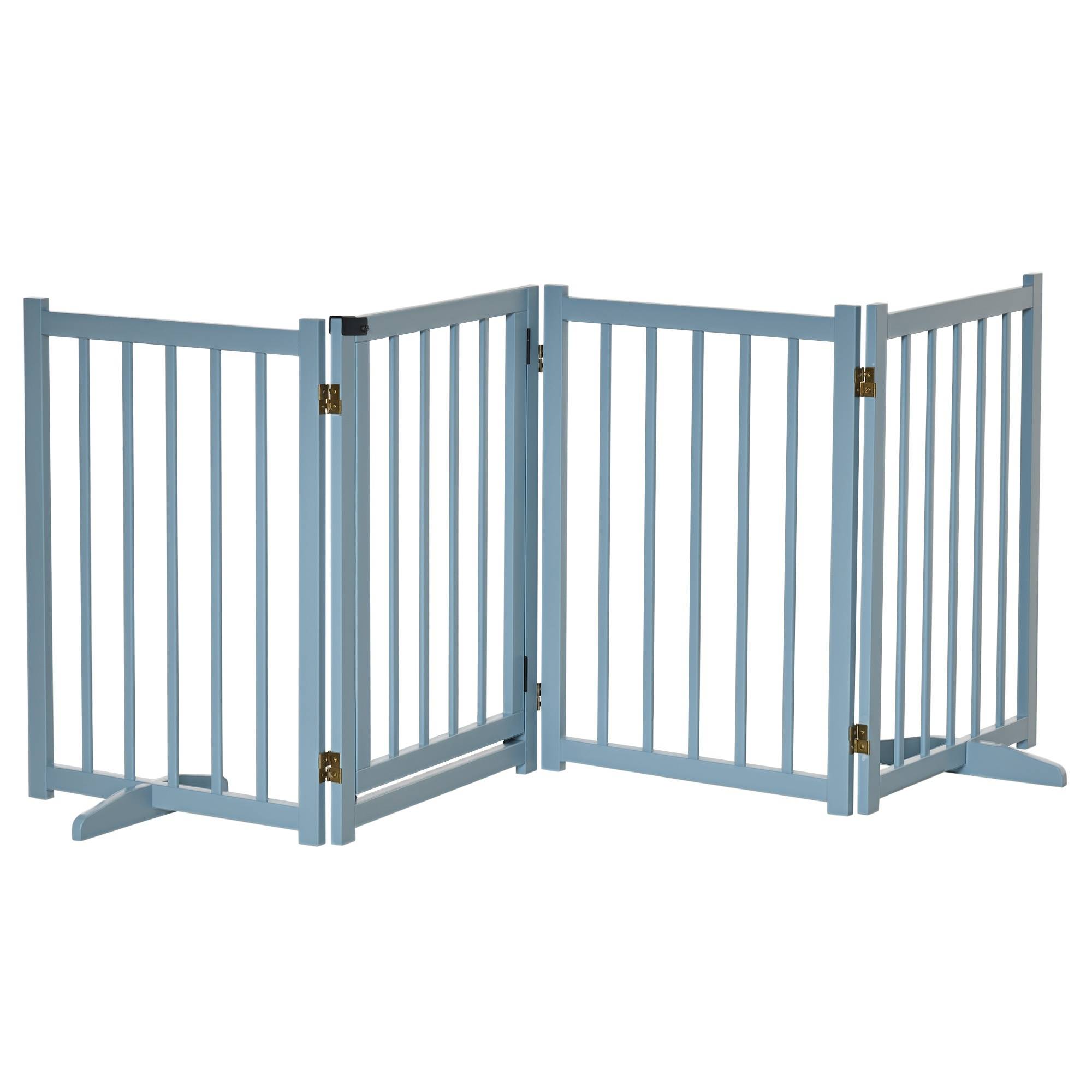Sans Marque - Barrière pliable petits moyens chiens 4 panneaux bois porte 237,5x36x80 cm grise - Image 1