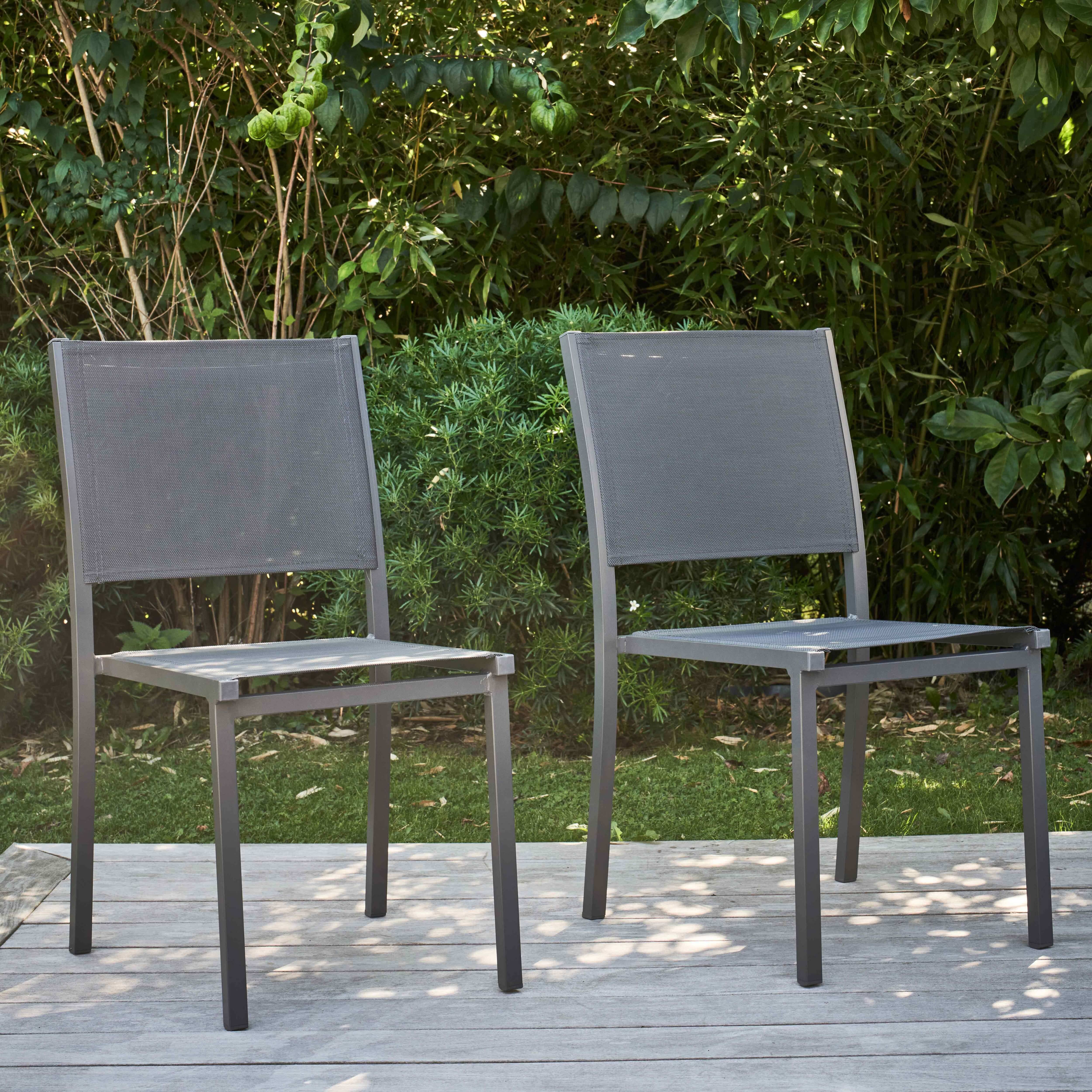 Oviala - Lot de 2 chaises de jardin aluminium et textilène gris Nice - Oviala - Image 2