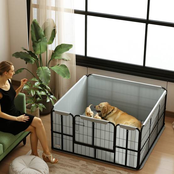 Caisse mise bas chien acier intérieur évolutif tapis lavable 122x122cm noir - ComfortXL Outdoor Living - Image 4