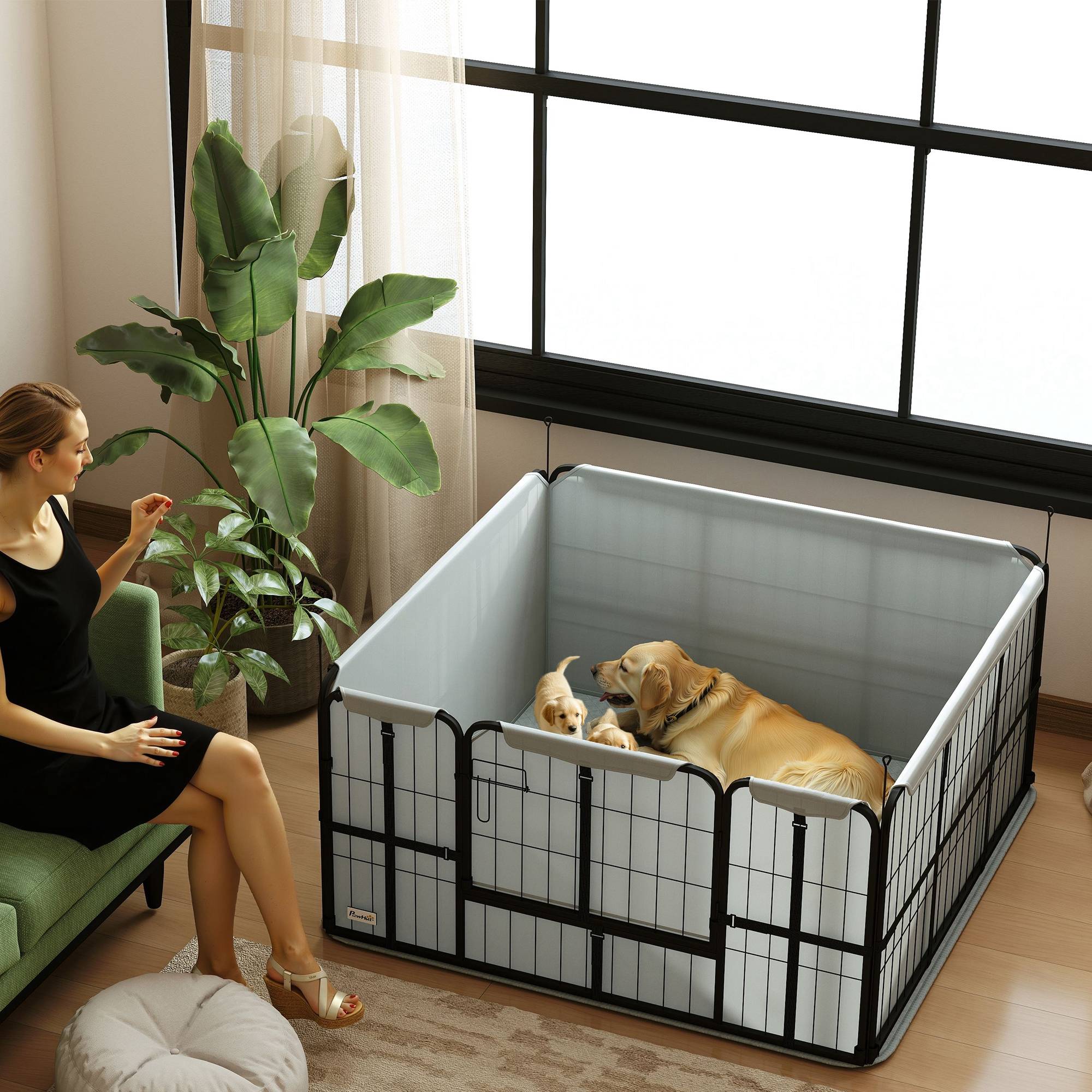 Caisse mise bas chien acier intérieur évolutif tapis lavable 122x122cm noir - ComfortXL Outdoor Living - Image 4