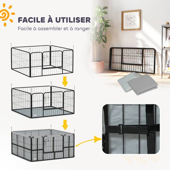 Caisse mise bas chien acier intérieur évolutif tapis lavable 122x122cm noir - ComfortXL Outdoor Living - Image 9