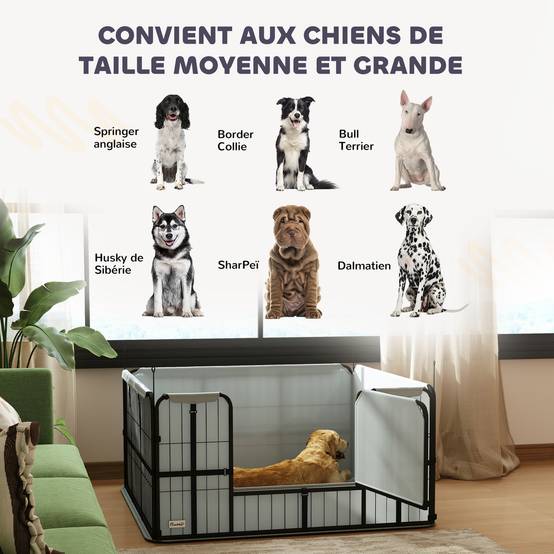 Caisse mise bas chien acier intérieur évolutif tapis lavable 122x122cm noir - ComfortXL Outdoor Living - Image 10