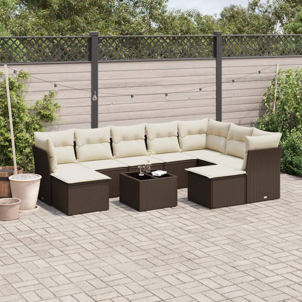 ComfortXL - Salon de Jardin Poly Rotin Modulable 10 Pièces avec Table et Poufs pour Patio Marron Coussins Crème – ComfortXL Outdoor Living