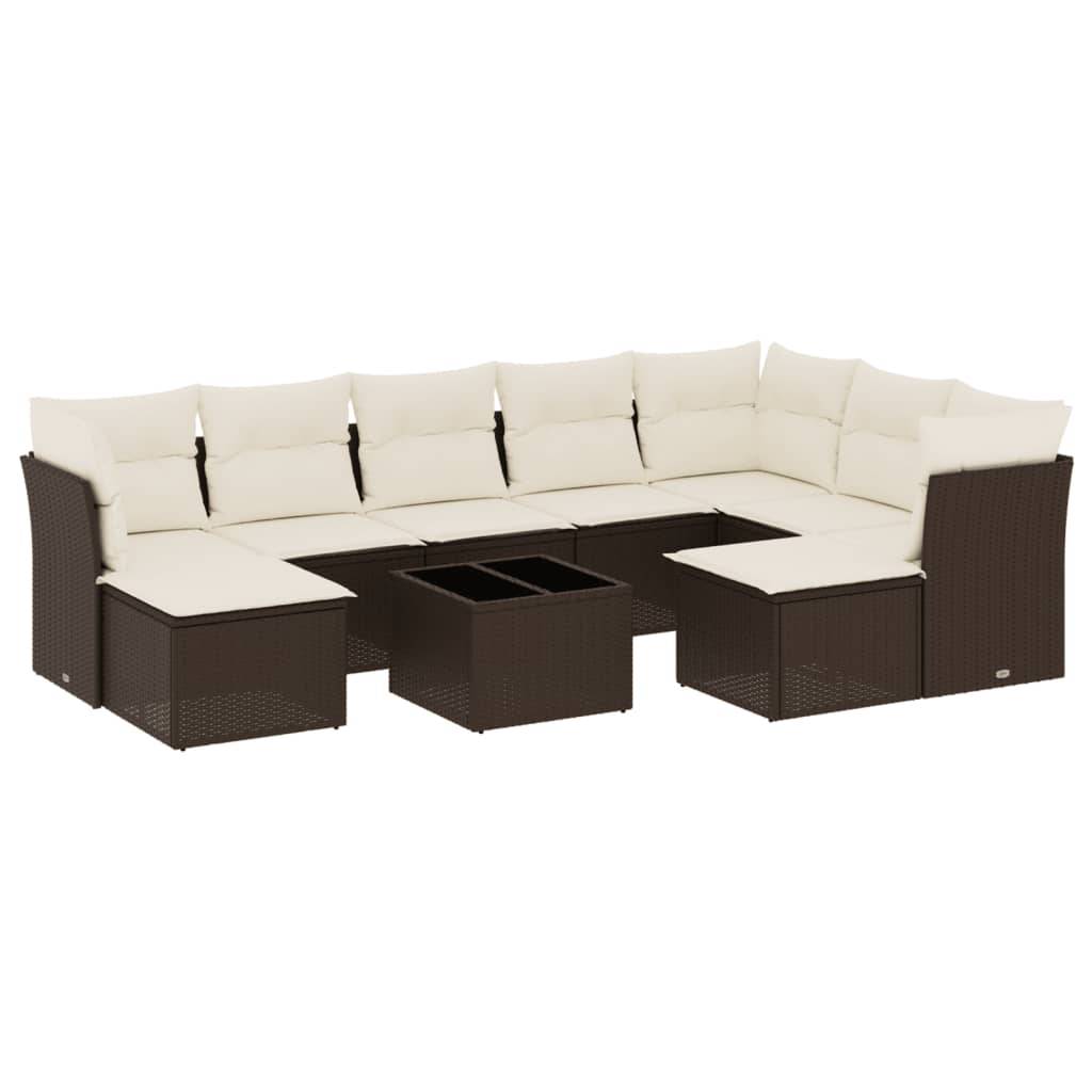 ComfortXL - Salon de Jardin Poly Rotin Modulable 10 Pièces avec Table et Poufs pour Patio Marron Coussins Crème – ComfortXL Outdoor Living - Image 2
