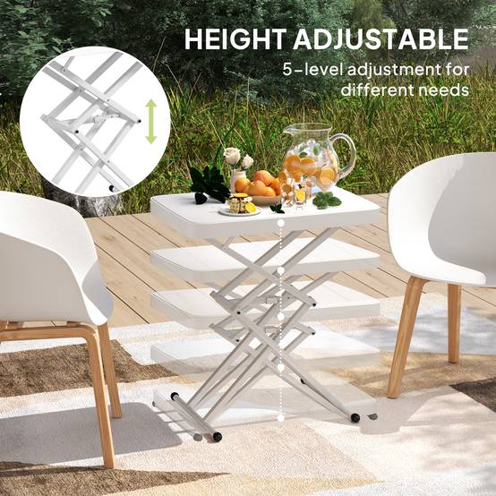 Outsunny - Table d'appoint de jardin pliable hauteur réglable sur 5 niveaux HDPE blanc - Image 9