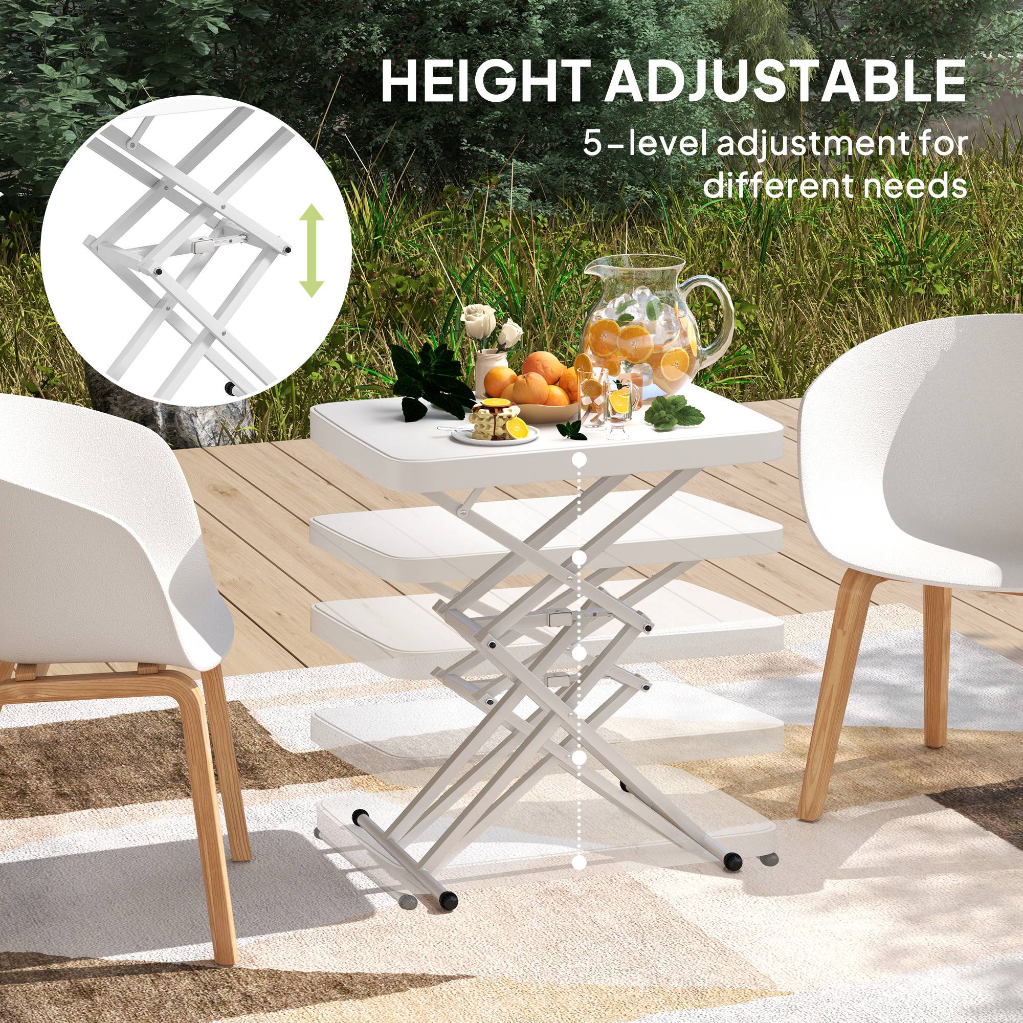Outsunny - Table d'appoint de jardin pliable hauteur réglable sur 5 niveaux HDPE blanc - Image 9