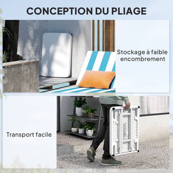 Outsunny - Table d'appoint de jardin pliable hauteur réglable sur 5 niveaux HDPE blanc - Image 7
