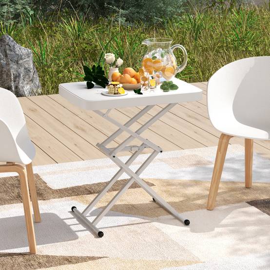 Outsunny - Table d'appoint de jardin pliable hauteur réglable sur 5 niveaux HDPE blanc - Image 2