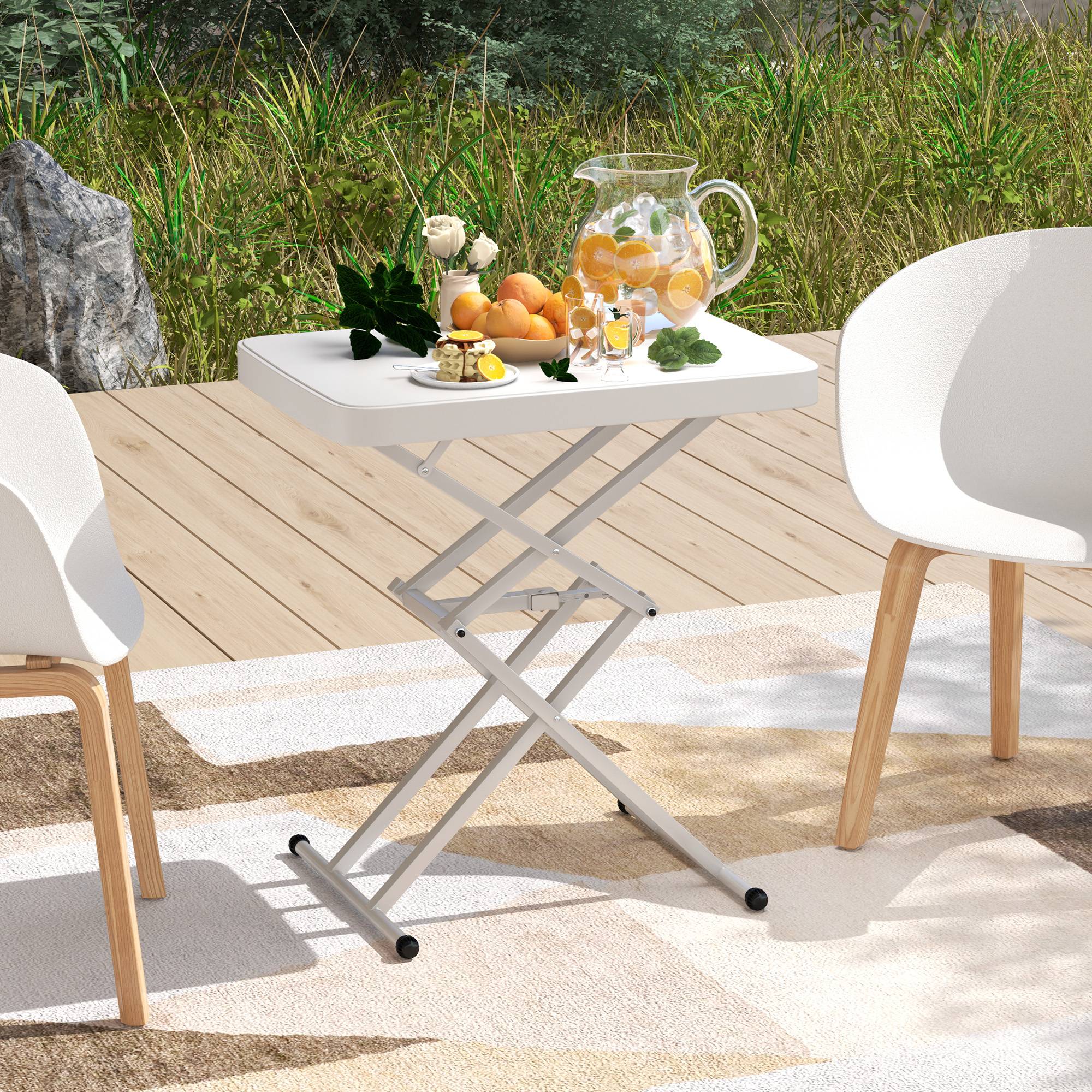Outsunny - Table d'appoint de jardin pliable hauteur réglable sur 5 niveaux HDPE blanc - Image 2
