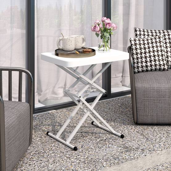 Outsunny - Table d'appoint de jardin pliable hauteur réglable sur 5 niveaux HDPE blanc - Image 6