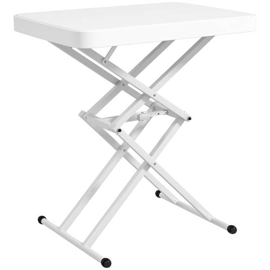 Outsunny - Table d'appoint de jardin pliable hauteur réglable sur 5 niveaux HDPE blanc - Image 1