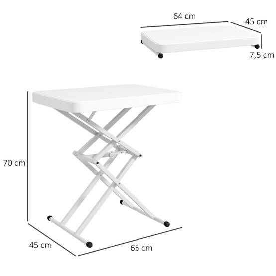 Outsunny - Table d'appoint de jardin pliable hauteur réglable sur 5 niveaux HDPE blanc - Image 3