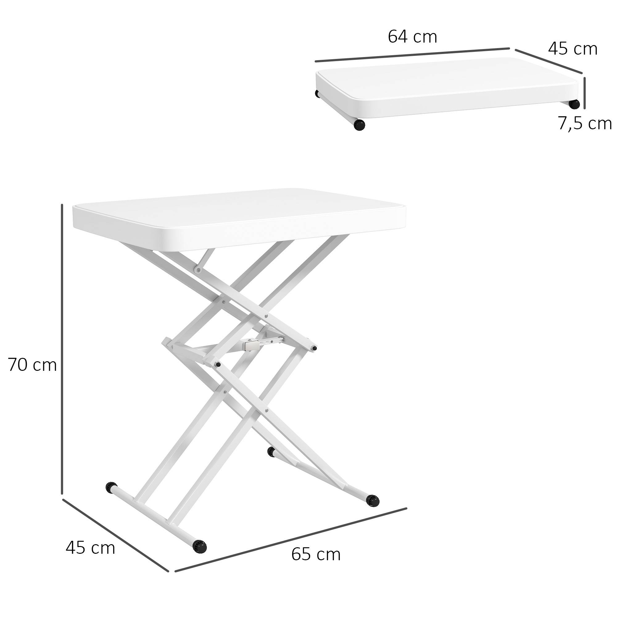 Outsunny - Table d'appoint de jardin pliable hauteur réglable sur 5 niveaux HDPE blanc - Image 3