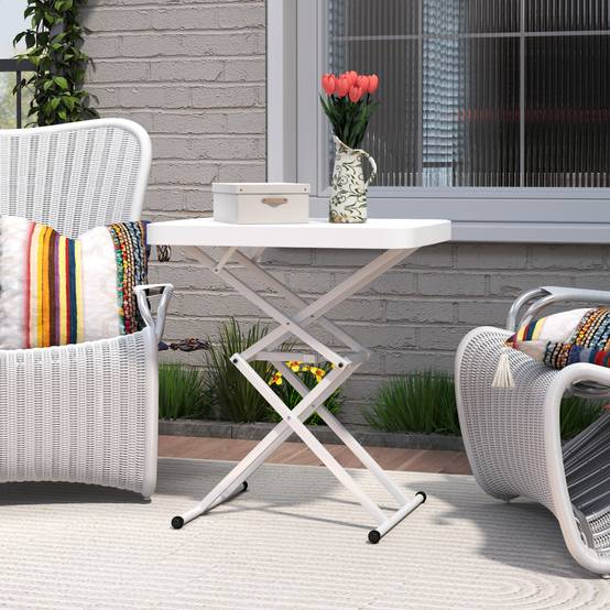 Outsunny - Table d'appoint de jardin pliable hauteur réglable sur 5 niveaux HDPE blanc - Image 4